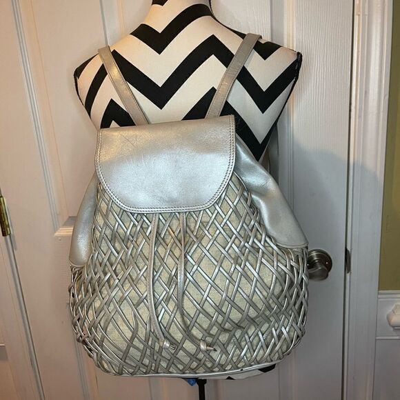 Specis leather gray cage & canvas lining medium backpack drawstring clos…